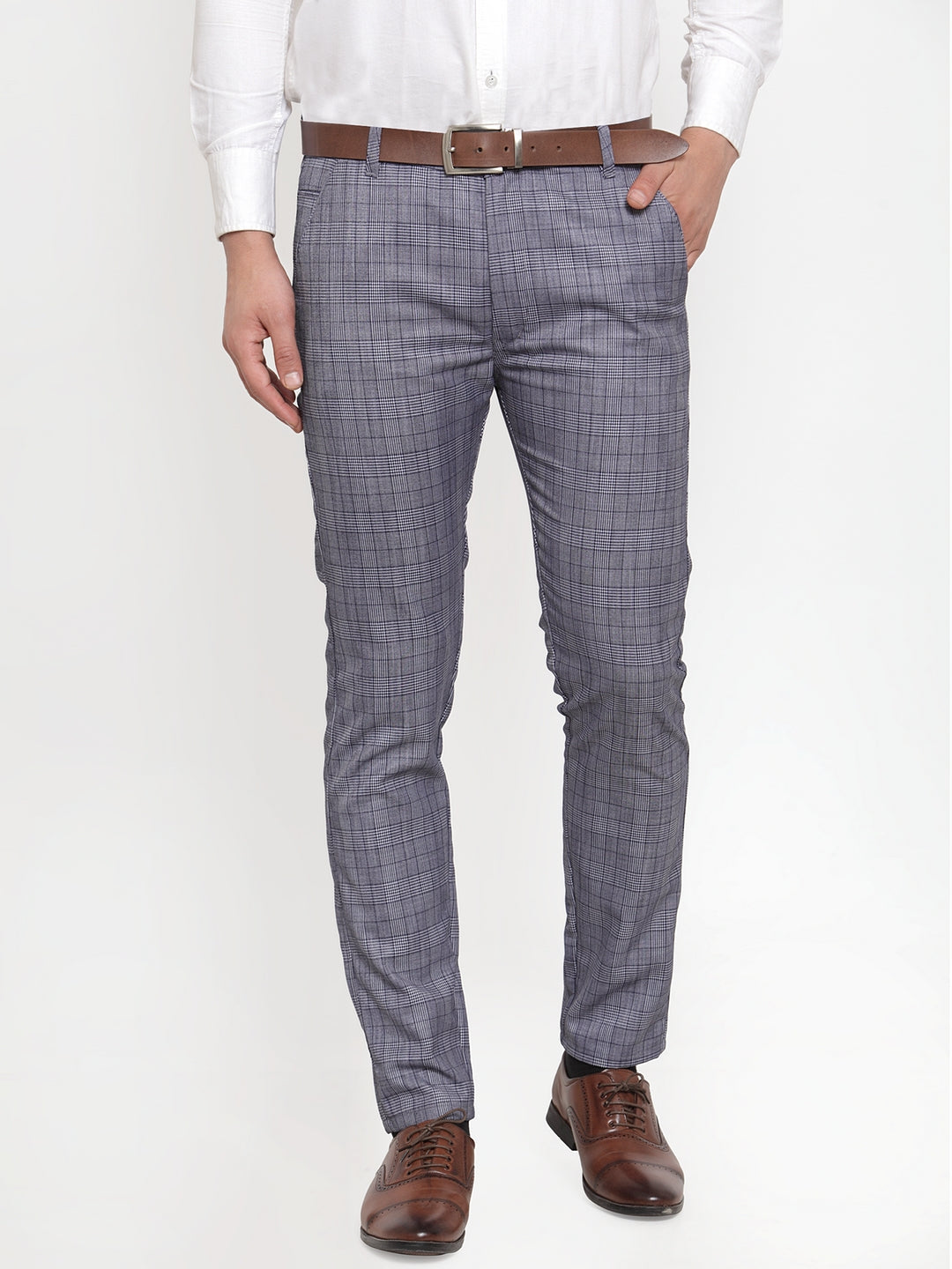 Jainish Men's Blue Checked Formal Trousers ( GP 254Blue ) | Swadesiicart