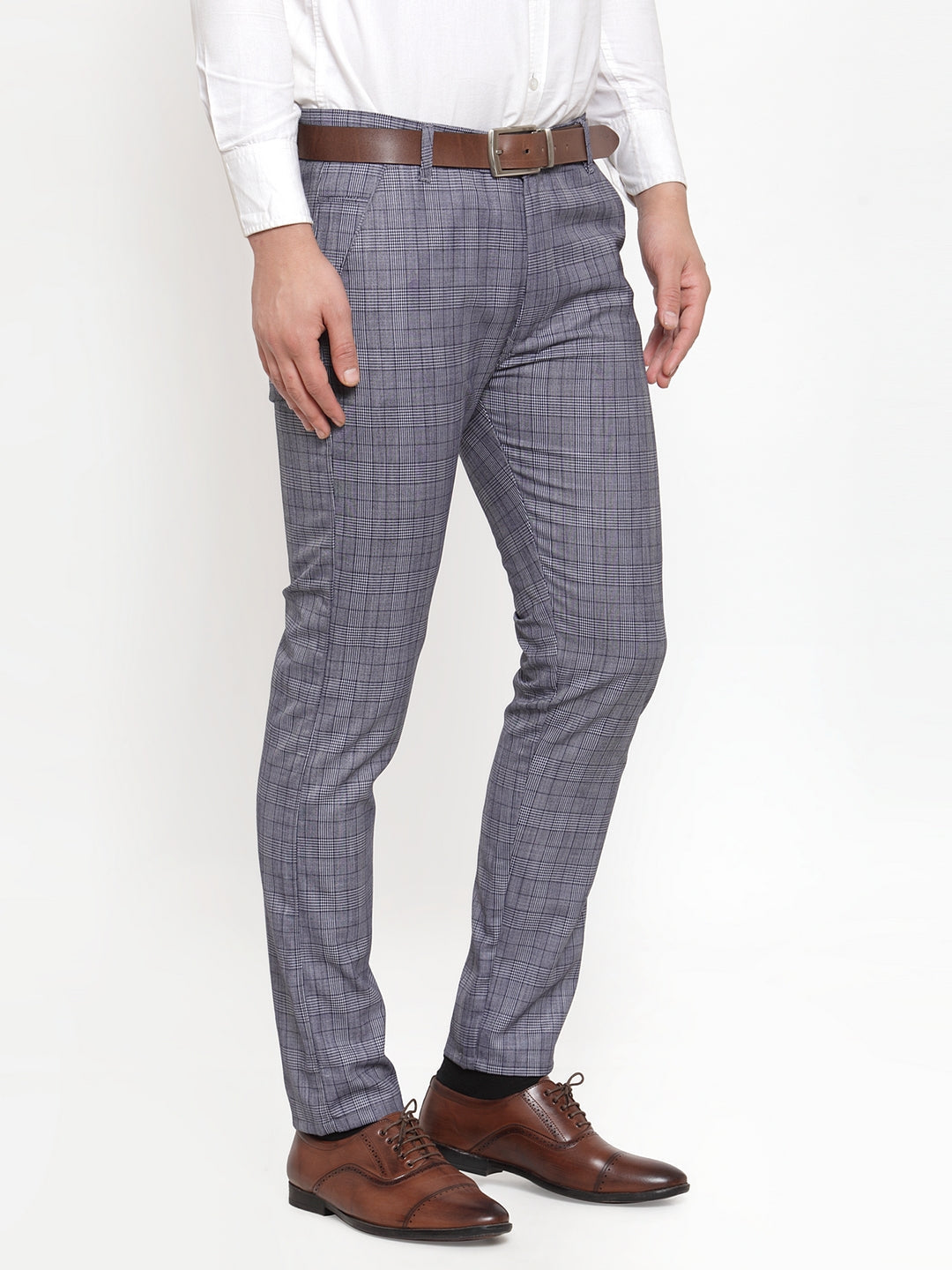 Jainish Men's Blue Checked Formal Trousers ( GP 254Blue ) | Swadesiicart