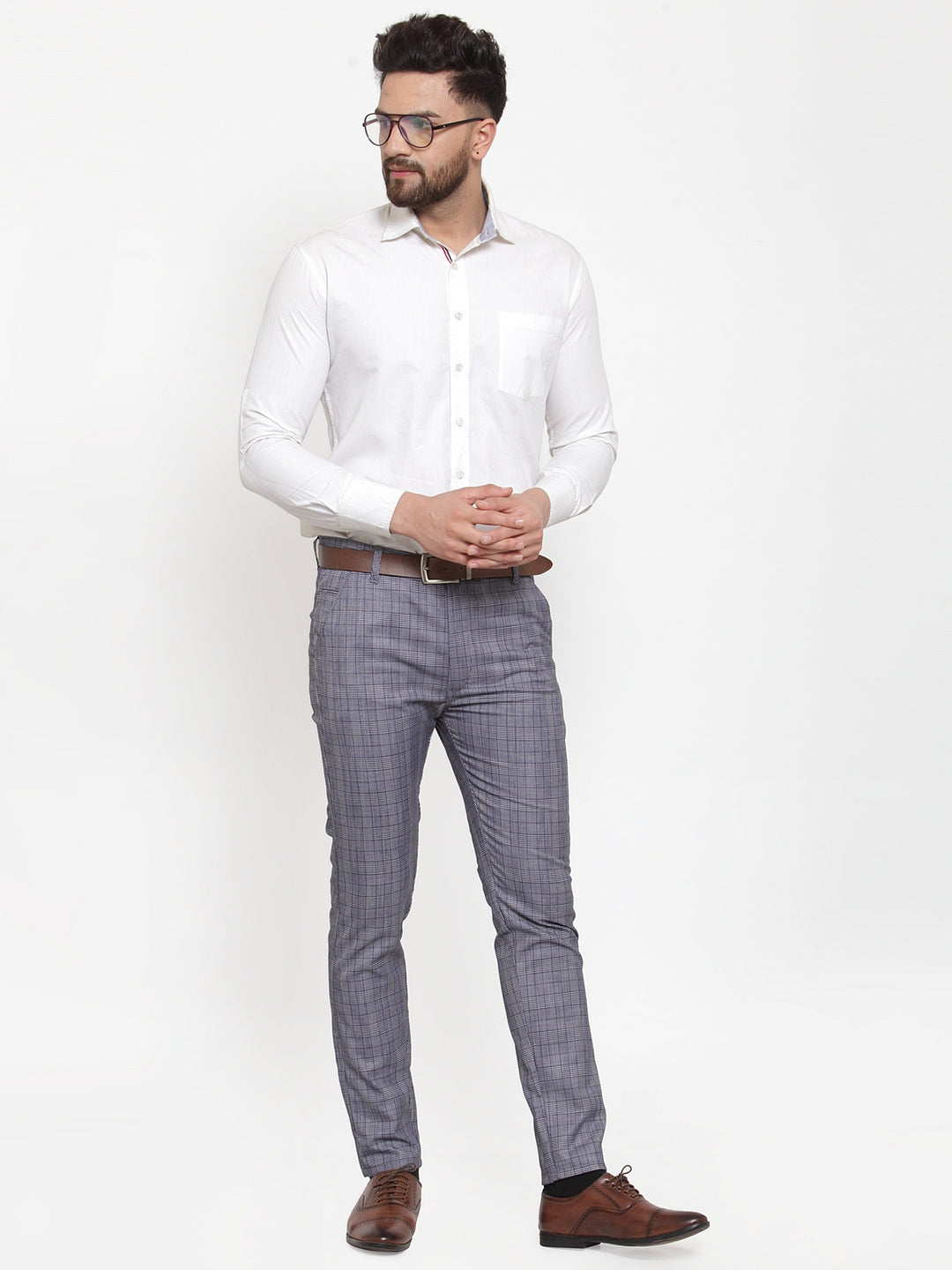 Jainish Men's Blue Checked Formal Trousers ( GP 254Blue ) | Swadesiicart