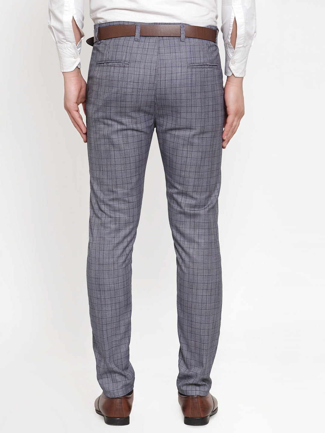 Jainish Men's Blue Checked Formal Trousers ( GP 254Blue ) | Swadesiicart