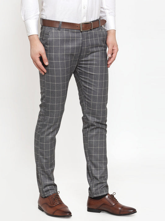 Jainish Men's Grey Checked Formal Trousers ( GP 254Grey ) | Swadesiicart