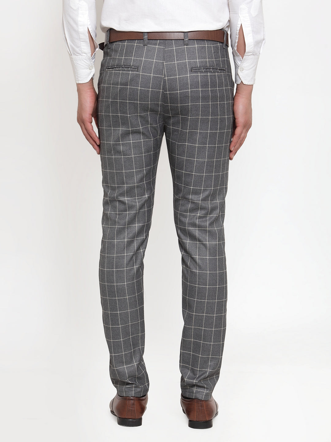 Jainish Men's Grey Checked Formal Trousers ( GP 254Grey ) | Swadesiicart