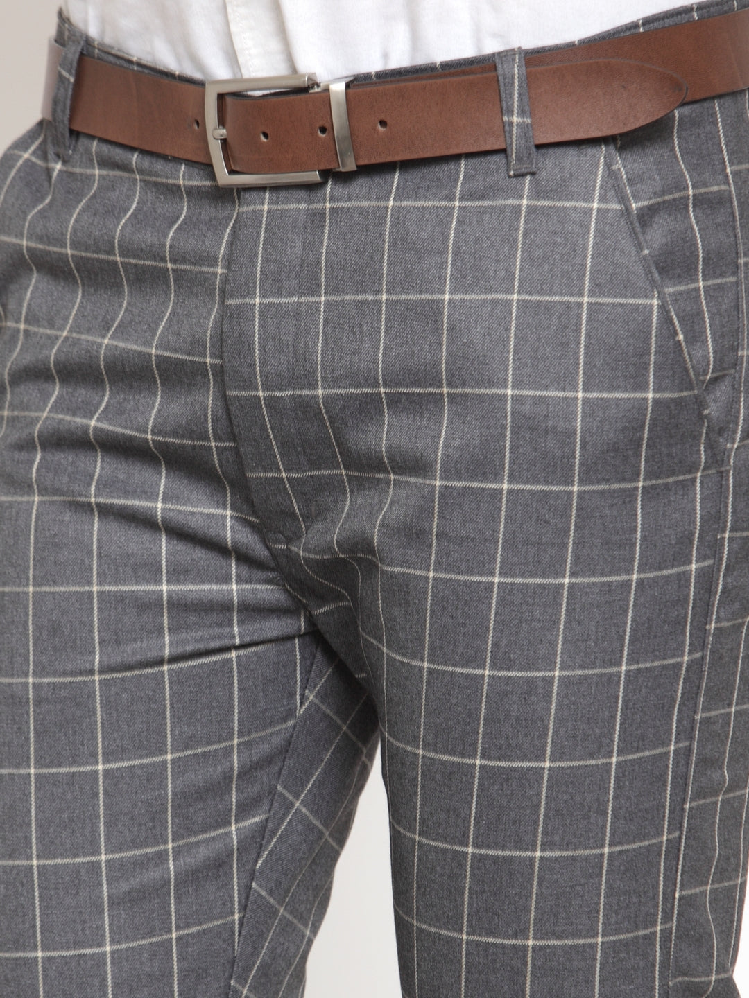 Jainish Men's Grey Checked Formal Trousers ( GP 254Grey ) | Swadesiicart