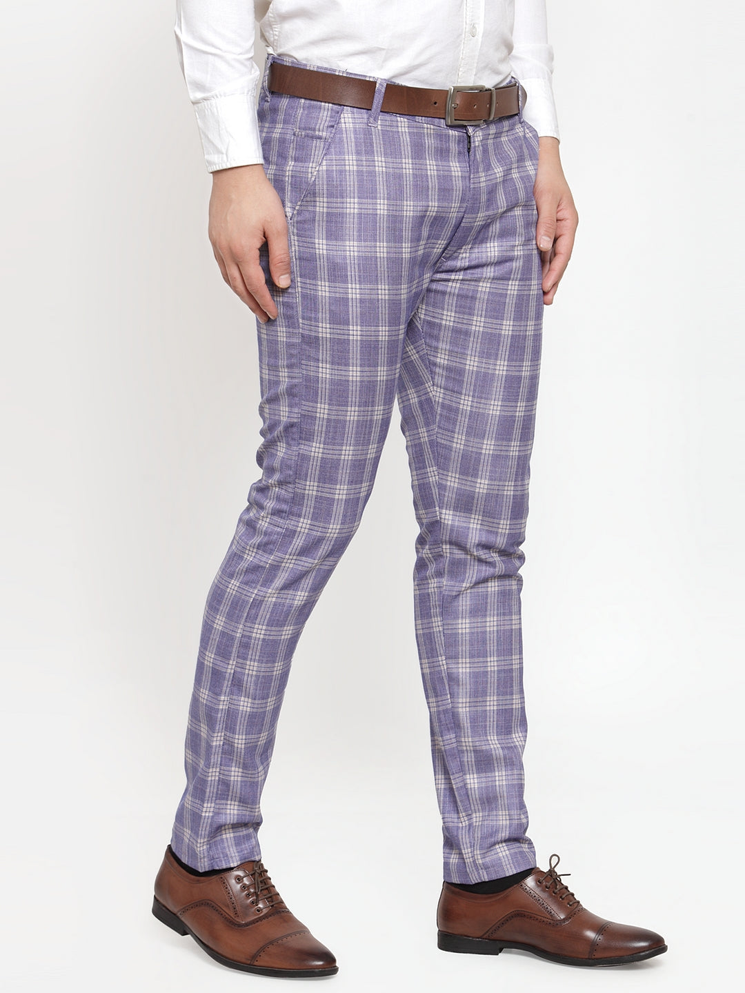 Jainish Men's Blue Checked Formal Trousers ( GP 254Light-Blue ) | Swadesiicart