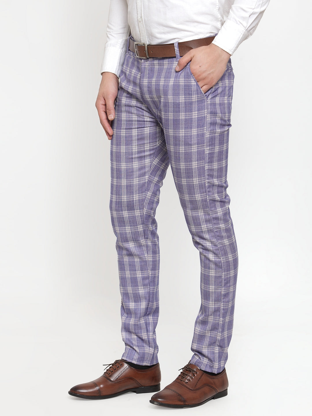 Jainish Men's Blue Checked Formal Trousers ( GP 254Light-Blue ) | Swadesiicart