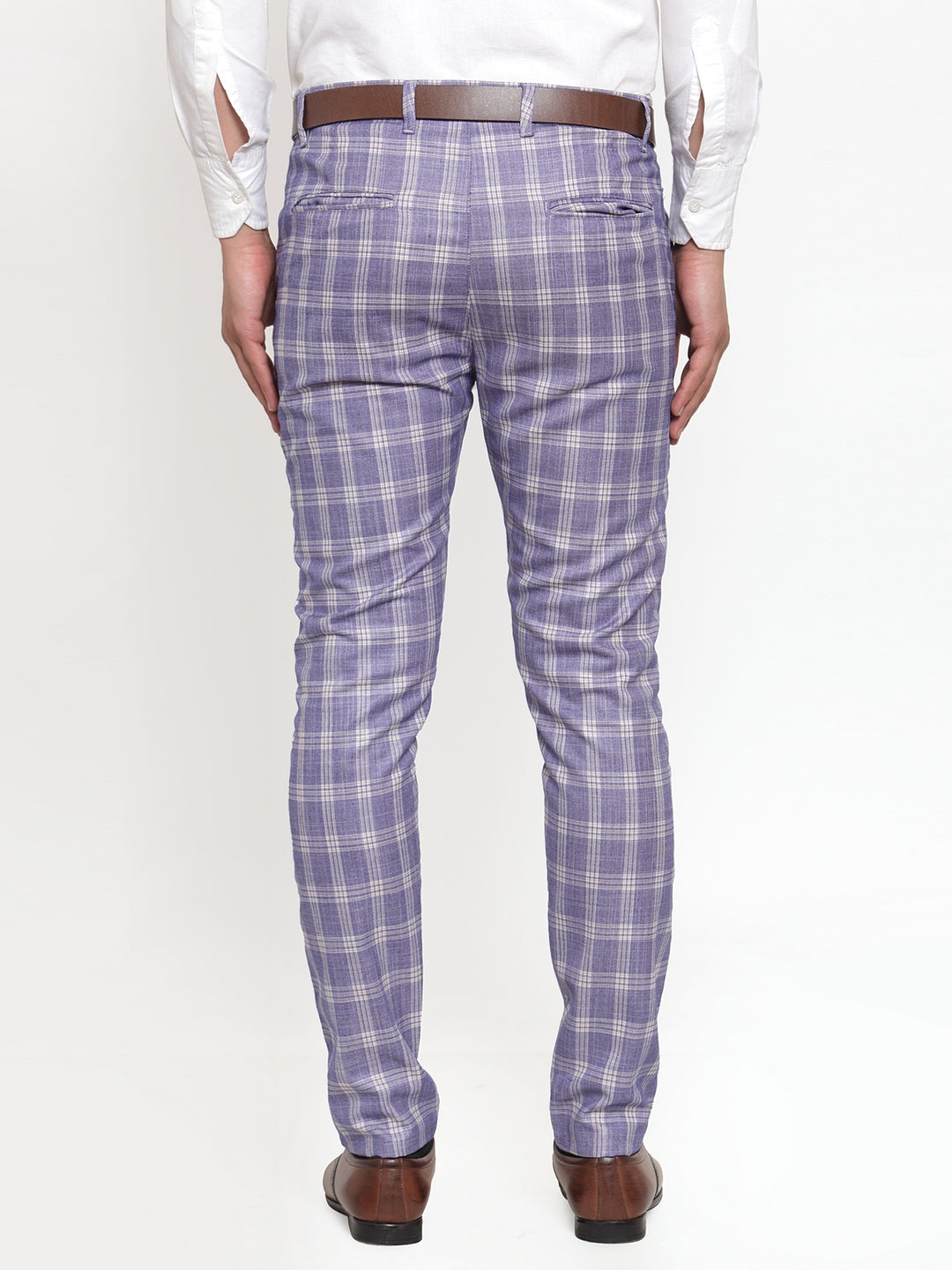 Jainish Men's Blue Checked Formal Trousers ( GP 254Light-Blue ) | Swadesiicart