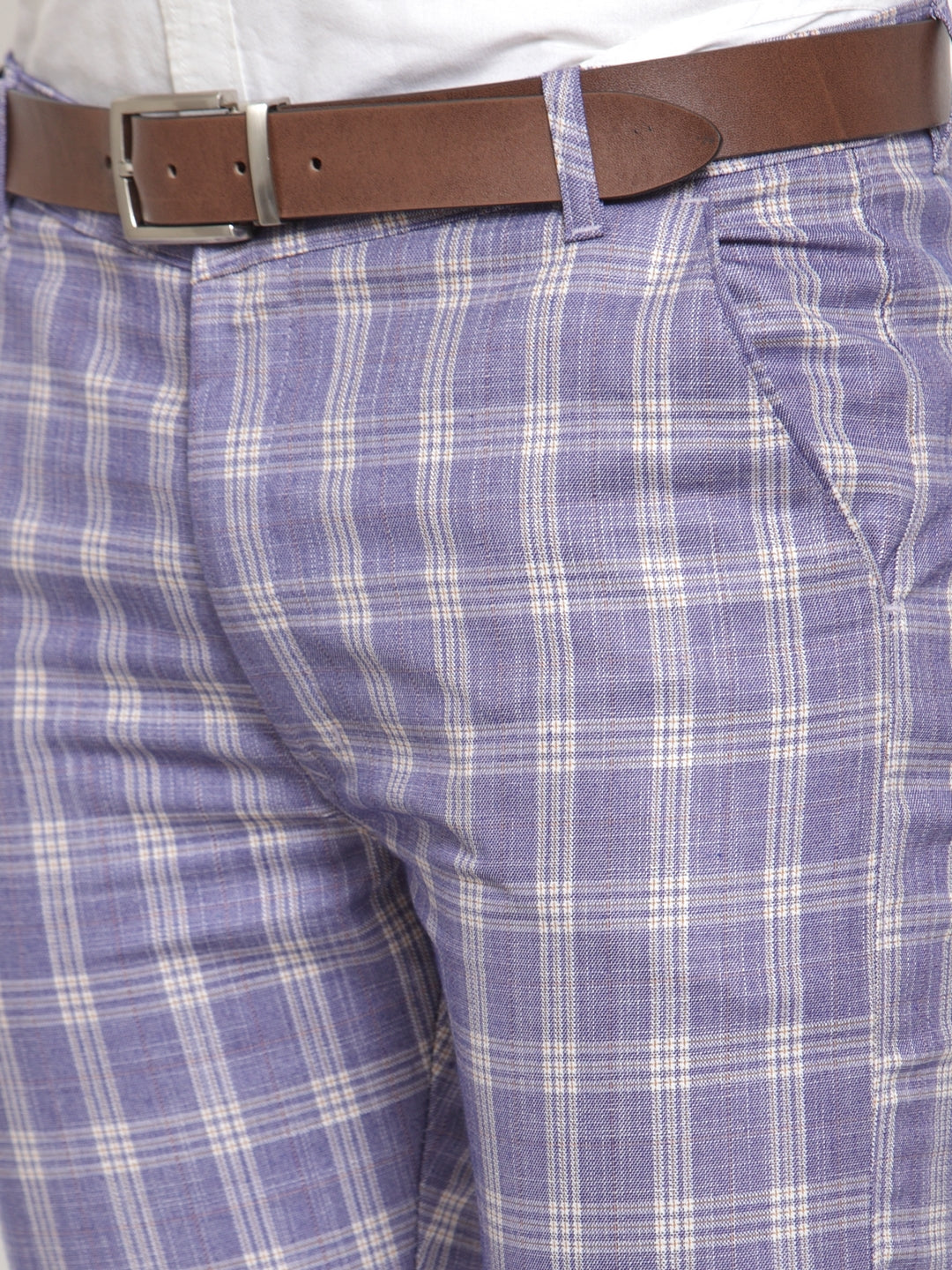 Jainish Men's Blue Checked Formal Trousers ( GP 254Light-Blue ) | Swadesiicart