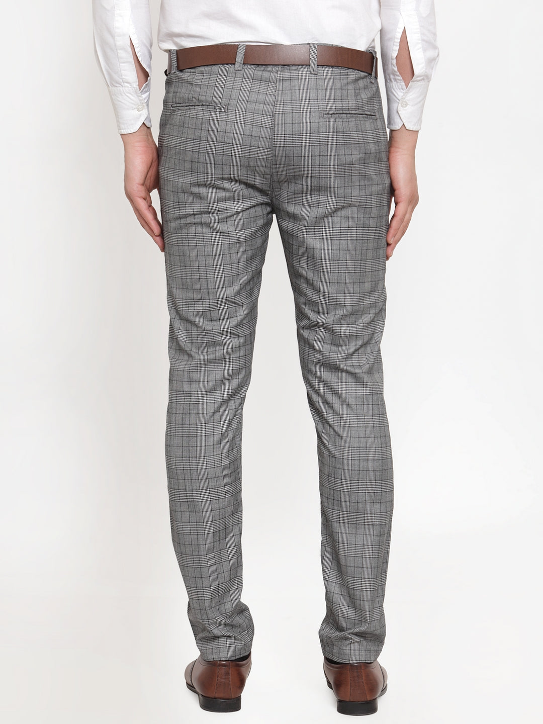 Jainish Men's Grey Checked Formal Trousers | Swadesiicart