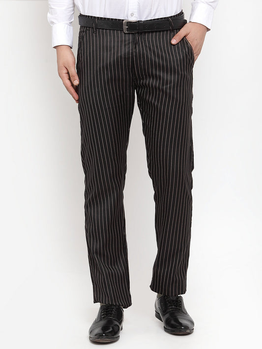 Jainish Men's Black Cotton Striped Formal Trousers ( FGP 255Black ) | Swadesiicart
