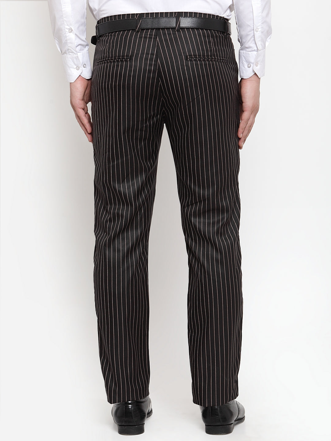 Jainish Men's Black Cotton Striped Formal Trousers ( FGP 255Black ) | Swadesiicart