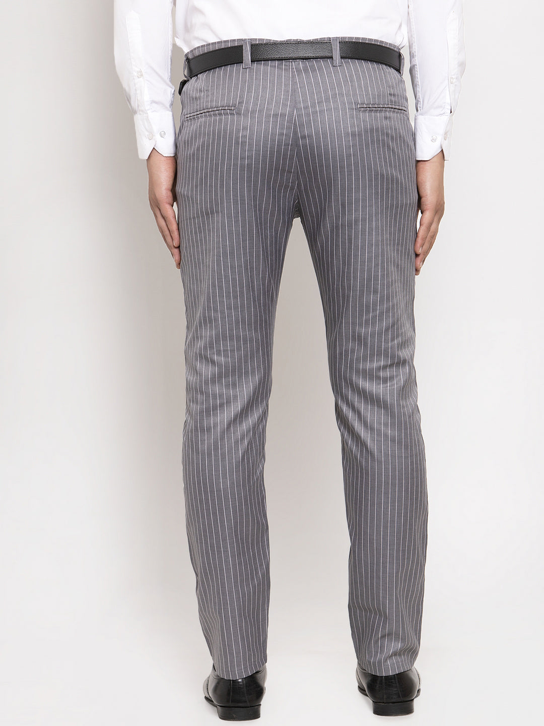 Jainish Men's Grey Cotton Striped Formal Trousers ( FGP 255Grey ) | Swadesiicart