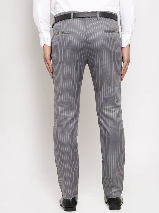 Jainish Men's Grey Cotton Striped Formal Trousers ( FGP 255Grey ) | Swadesiicart