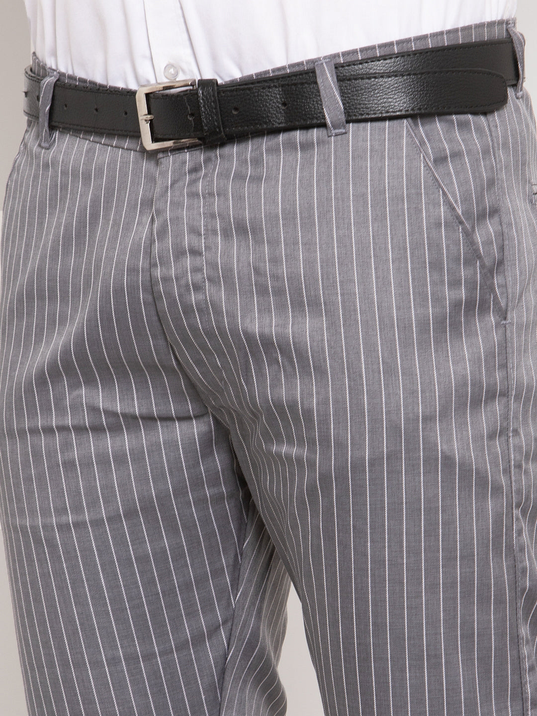 Jainish Men's Grey Cotton Striped Formal Trousers ( FGP 255Grey ) | Swadesiicart