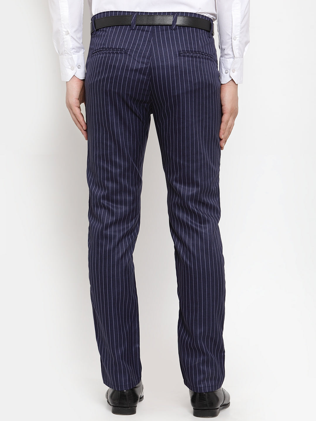 Jainish Men's Blue Cotton Striped Formal Trousers ( FGP 255Navy-Blue ) | Swadesiicart