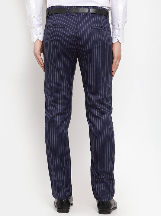 Jainish Men's Blue Cotton Striped Formal Trousers ( FGP 255Navy-Blue ) | Swadesiicart