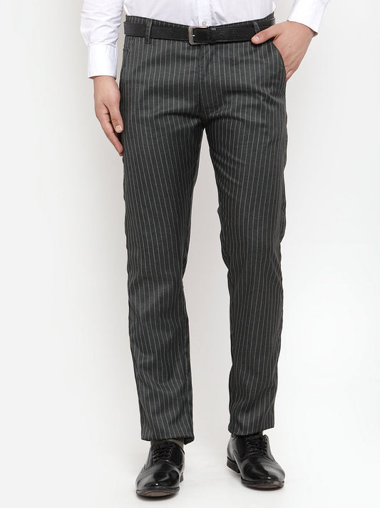 Jainish Men's Green Cotton Striped Formal Trousers ( FGP 255Olive ) | Swadesiicart