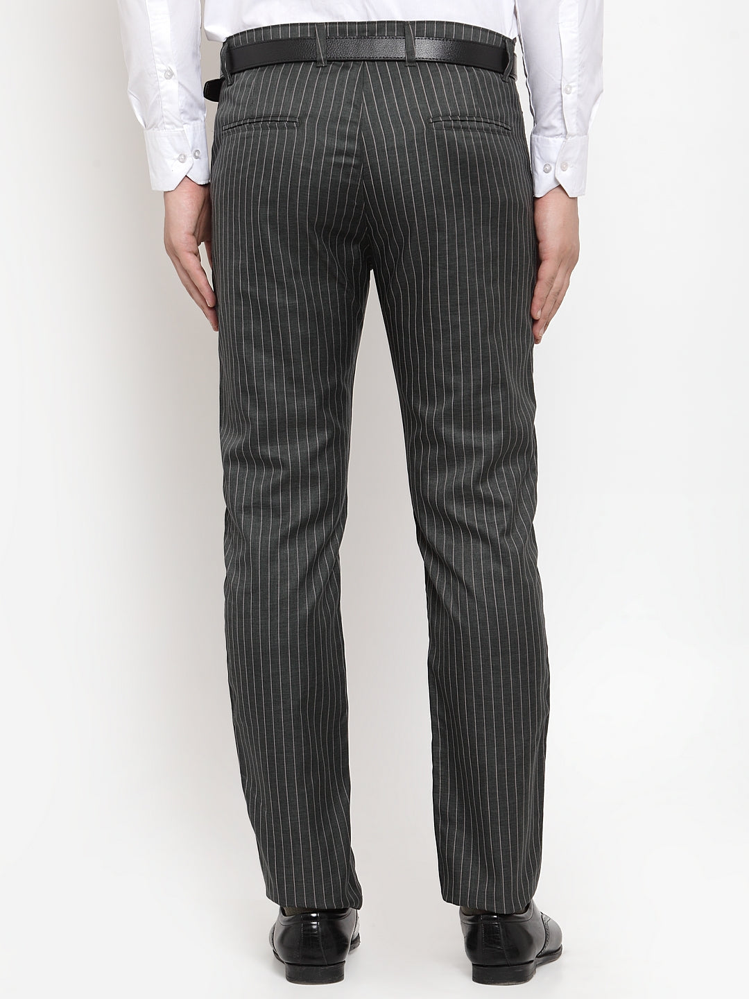Jainish Men's Green Cotton Striped Formal Trousers ( FGP 255Olive ) | Swadesiicart