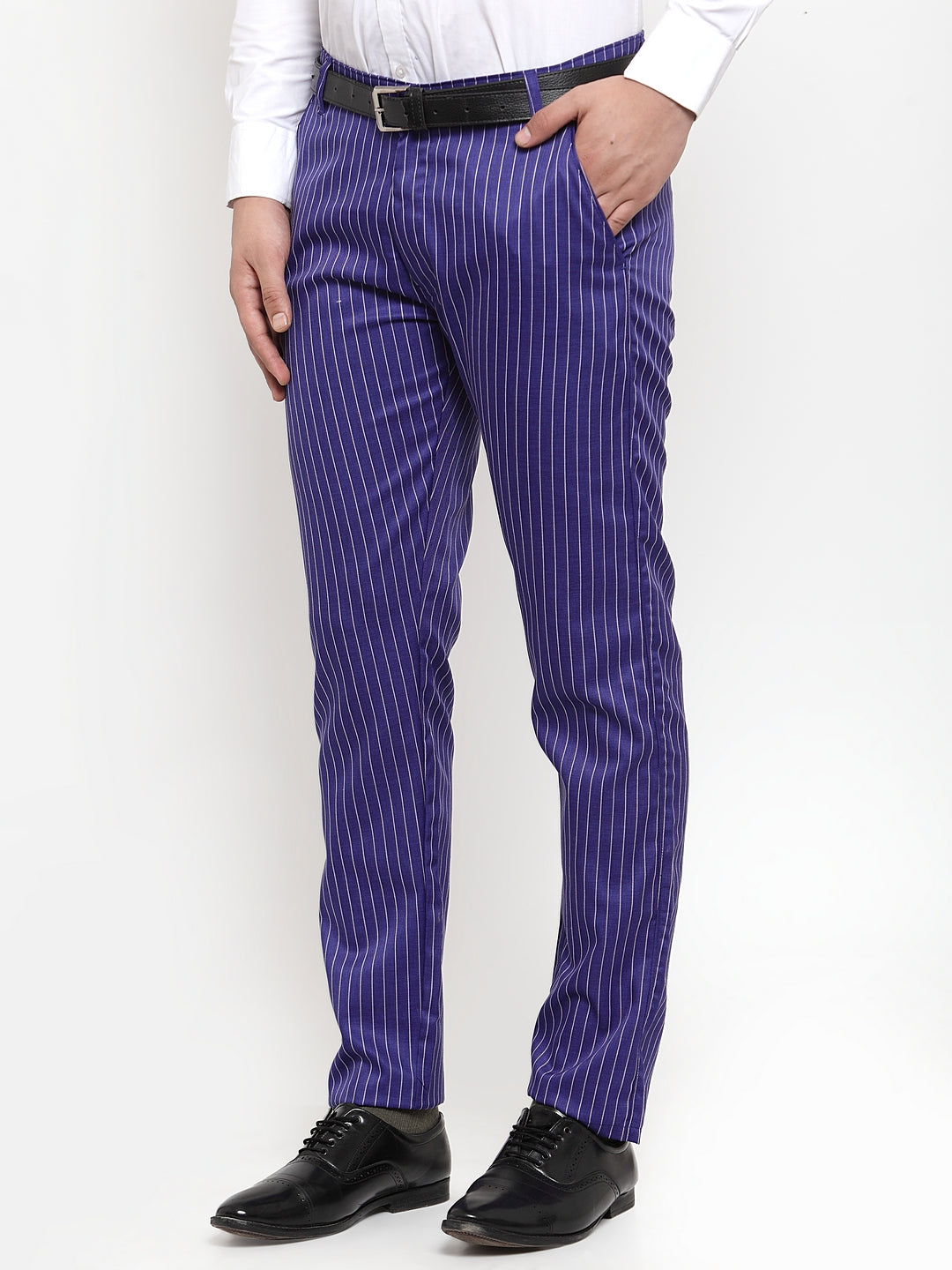 Jainish Men's Blue Cotton Striped Formal Trousers ( FGP 255Royal-Blue ) | Swadesiicart