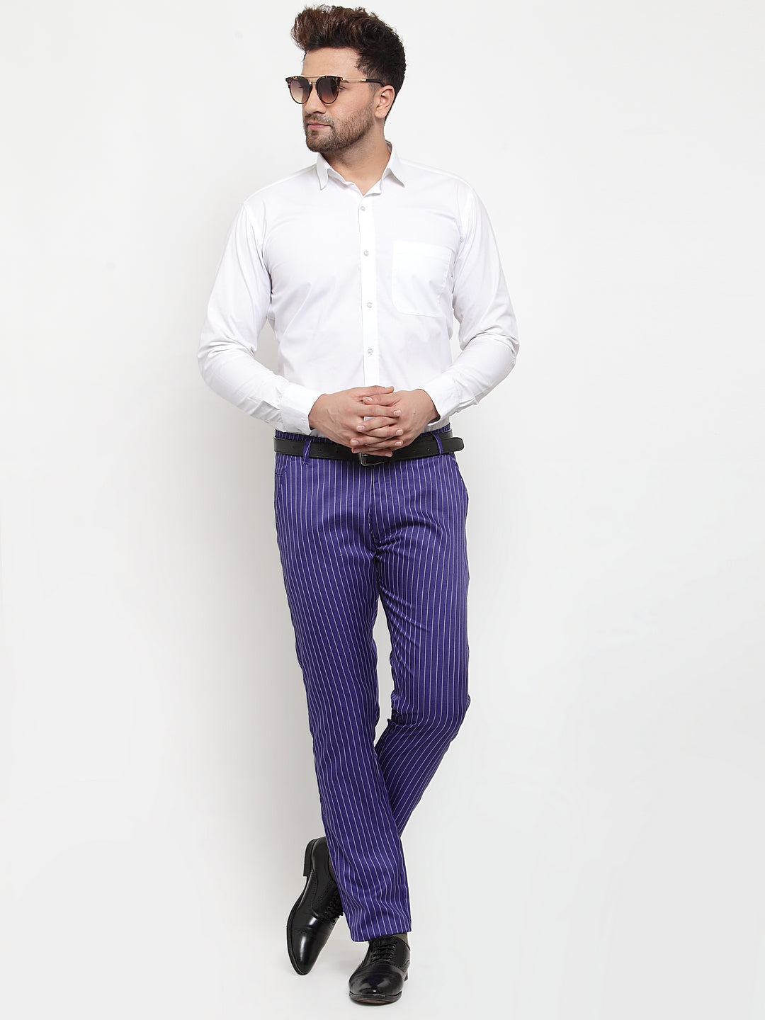 Jainish Men's Blue Cotton Striped Formal Trousers ( FGP 255Royal-Blue ) | Swadesiicart