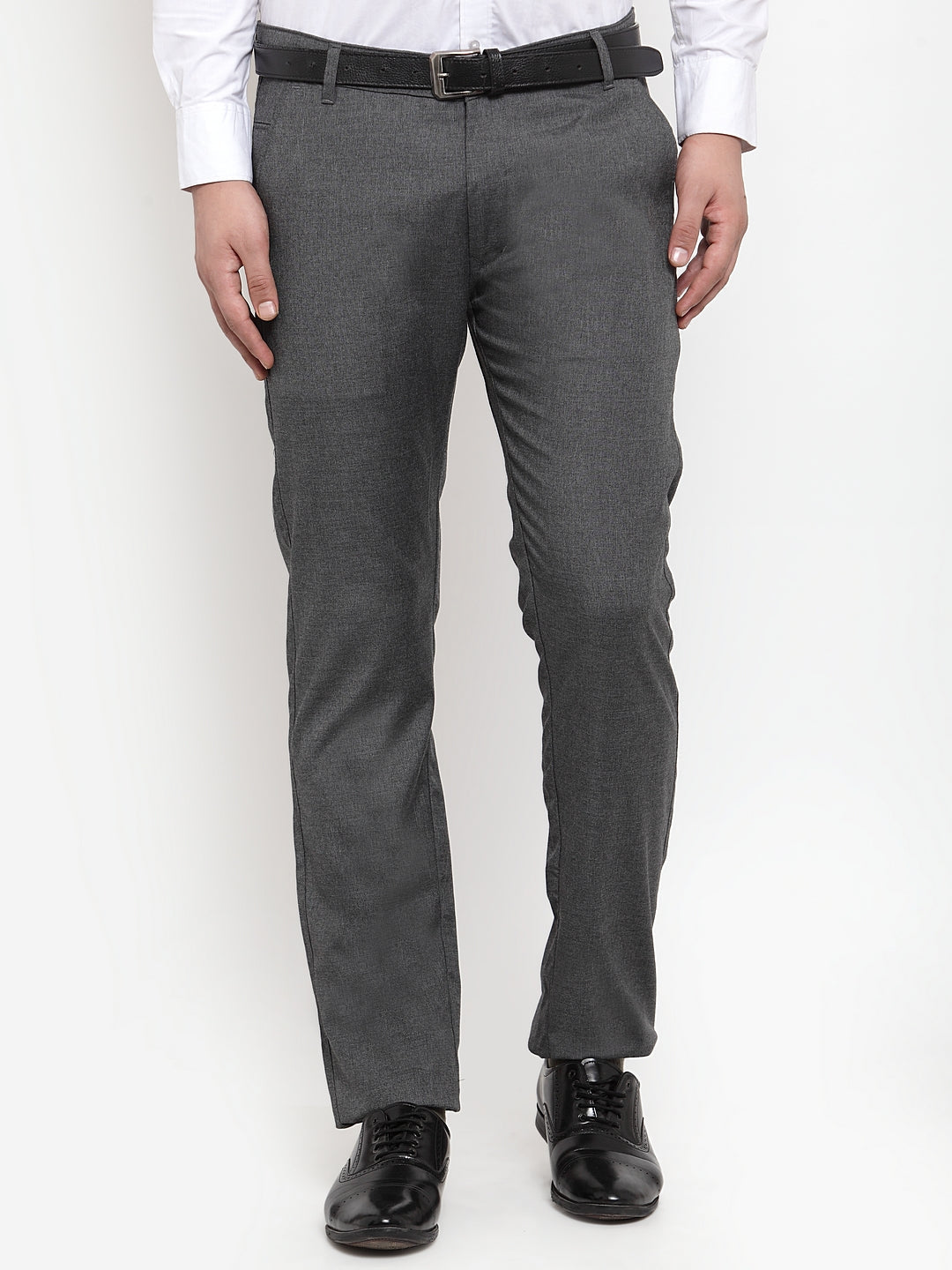 Jainish Men's Black Cotton Solid Formal Trousers ( FGP 256Charcoal ) | Swadesiicart