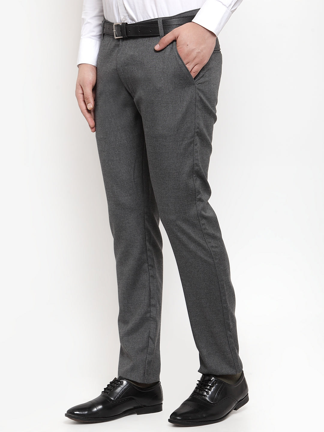 Jainish Men's Black Cotton Solid Formal Trousers ( FGP 256Charcoal ) | Swadesiicart