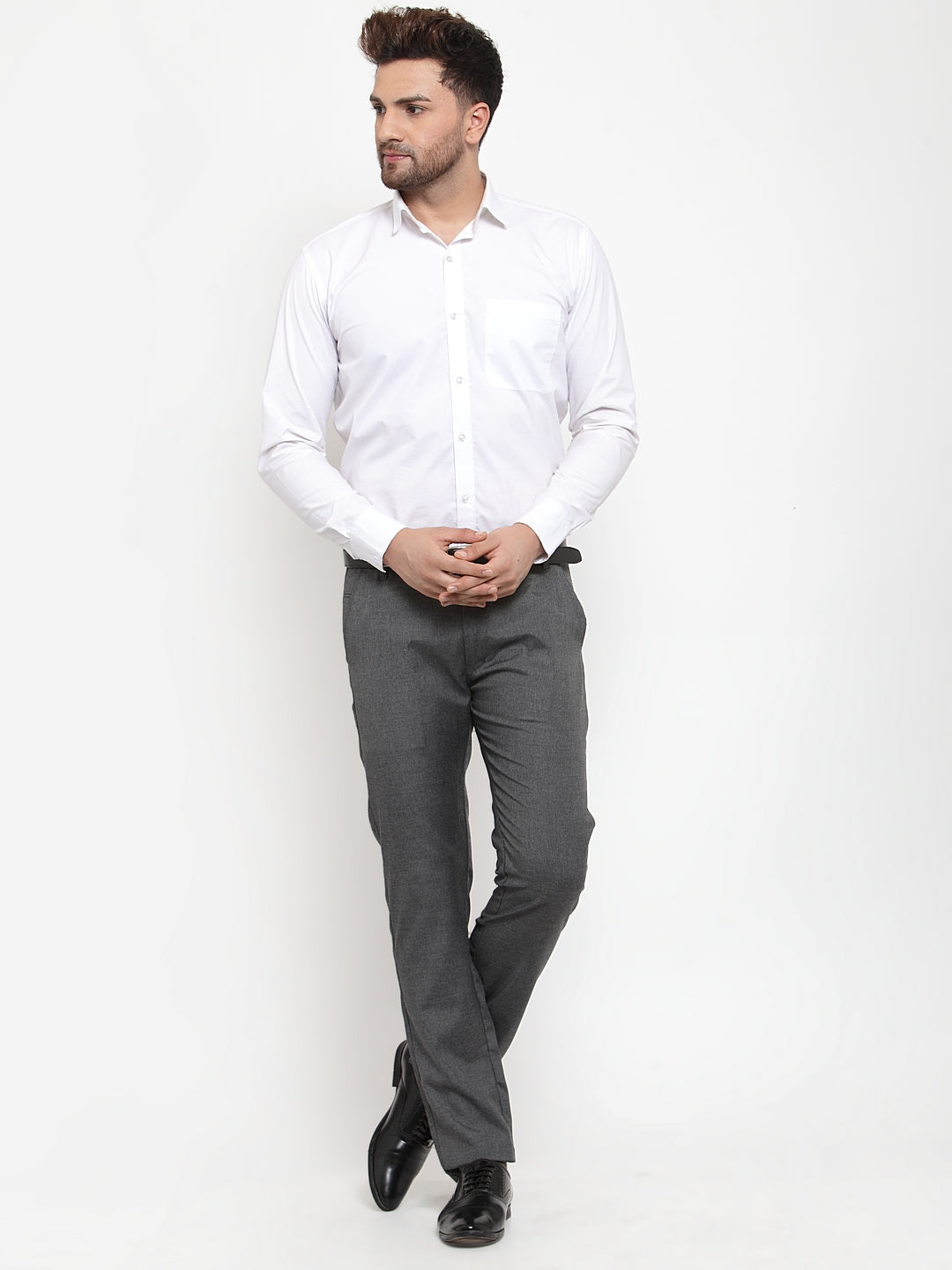 Jainish Men's Black Cotton Solid Formal Trousers ( FGP 256Charcoal ) | Swadesiicart