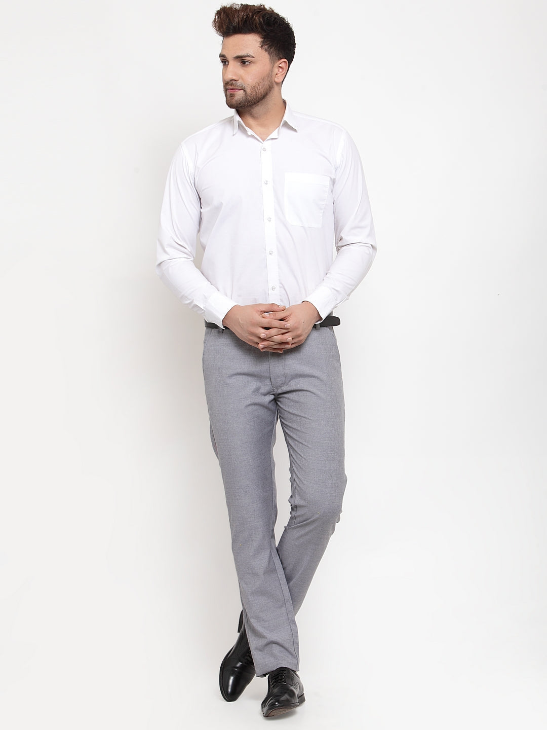 Jainish Men's Grey Cotton Solid Formal Trousers ( FGP 256Grey ) | Swadesiicart