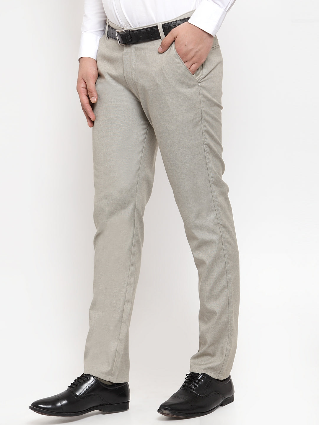 Jainish Men's Grey Cotton Solid Formal Trousers ( FGP 256Light-Grey ) | Swadesiicart