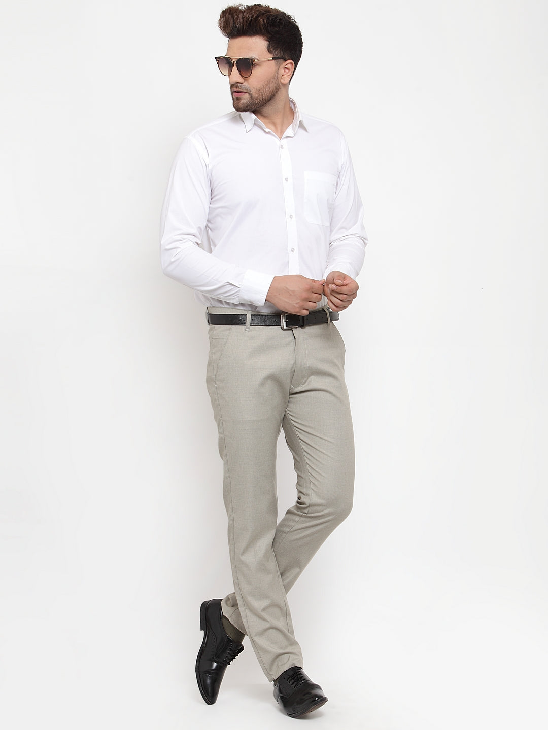 Jainish Men's Grey Cotton Solid Formal Trousers ( FGP 256Light-Grey ) | Swadesiicart