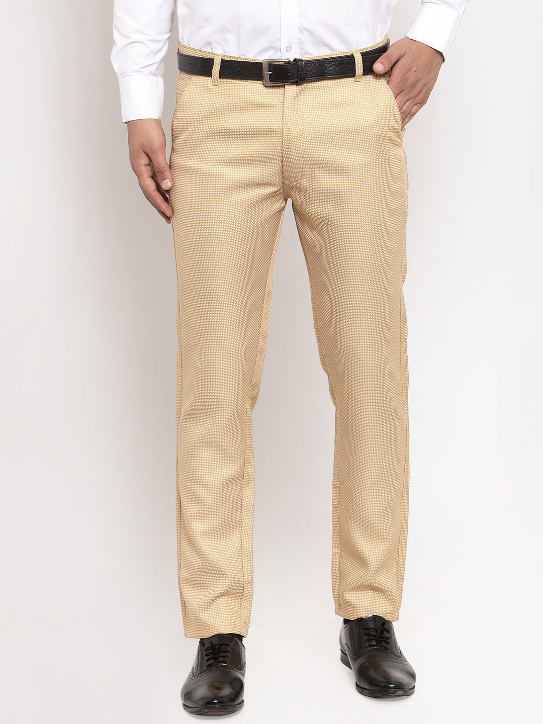Jainish Men's Gold Cotton Polka Dots Formal Trousers ( GP 257Golden ) | Swadesiicart
