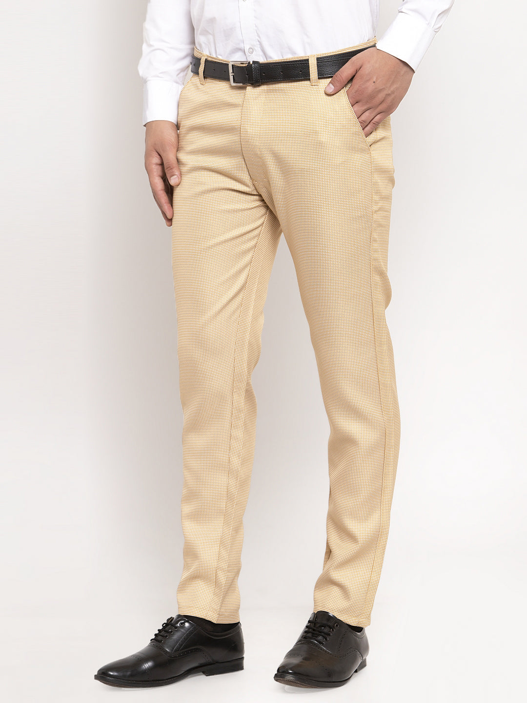 Jainish Men's Gold Cotton Polka Dots Formal Trousers ( GP 257Golden ) | Swadesiicart