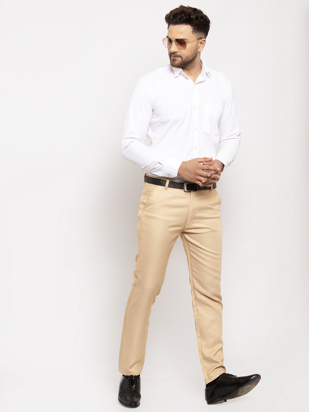 Jainish Men's Gold Cotton Polka Dots Formal Trousers ( GP 257Golden ) | Swadesiicart