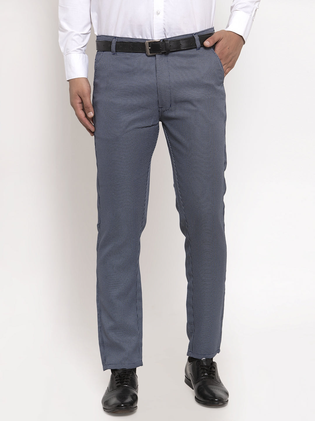 Jainish Men's Navy Cotton Polka Dots Formal Trousers ( GP 257Navy-Blue ) | Swadesiicart