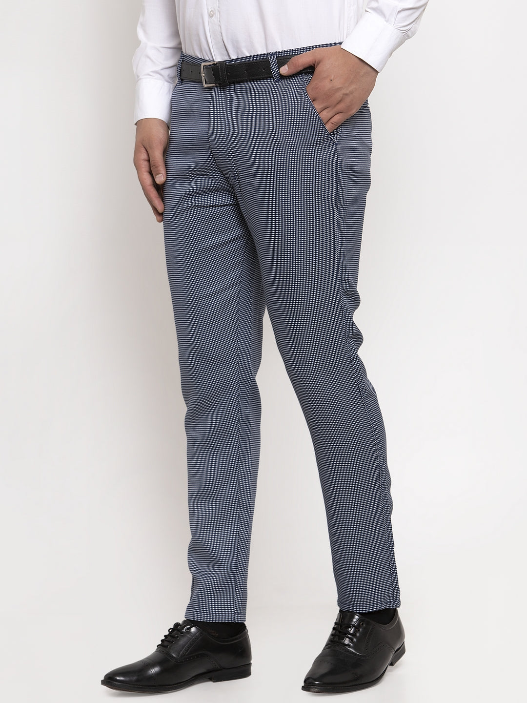 Jainish Men's Navy Cotton Polka Dots Formal Trousers ( GP 257Navy-Blue ) | Swadesiicart