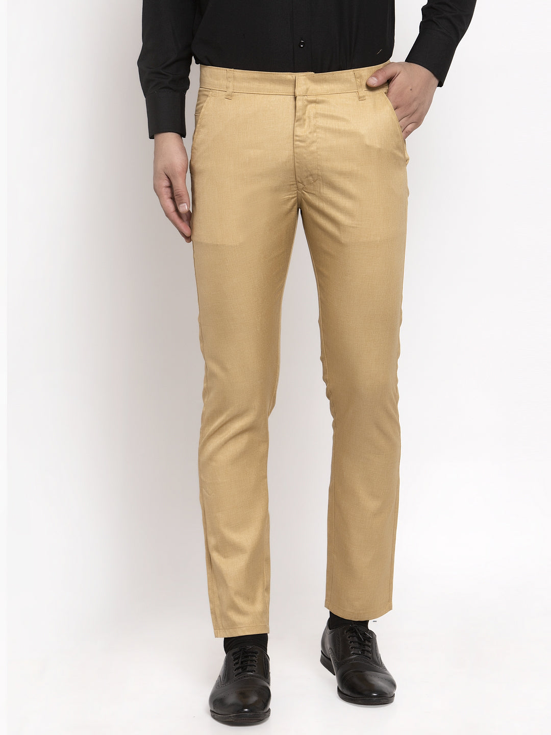 Jainish Men's Beige Cotton Solid Formal Trousers ( FGP 258Beige ) | Swadesiicart