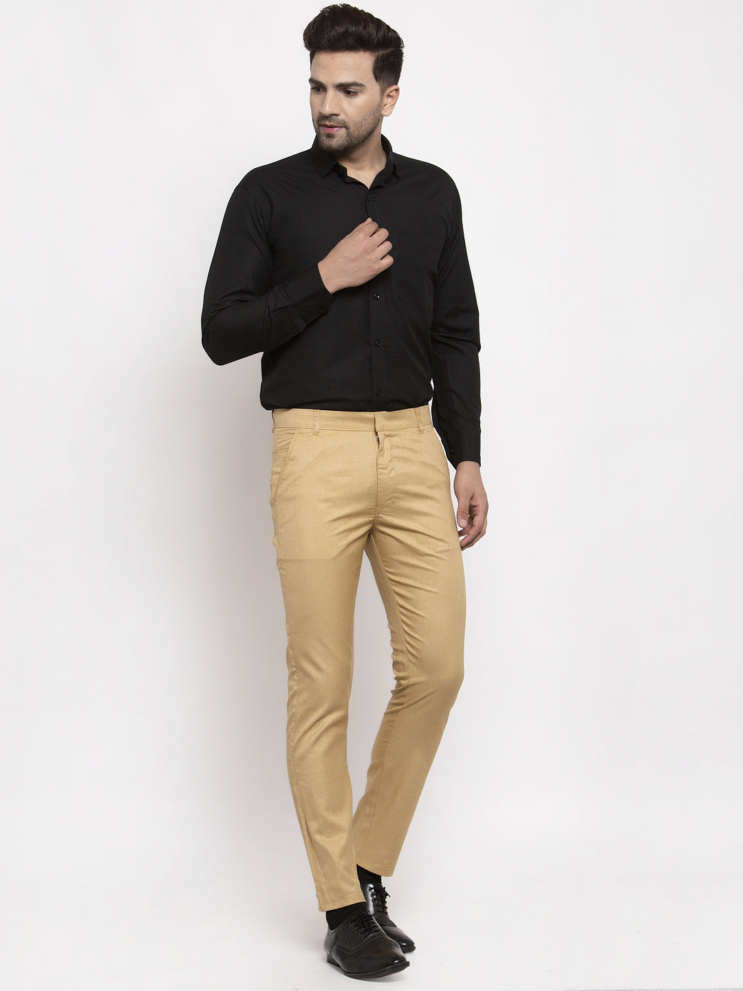 Jainish Men's Beige Cotton Solid Formal Trousers ( FGP 258Beige ) | Swadesiicart