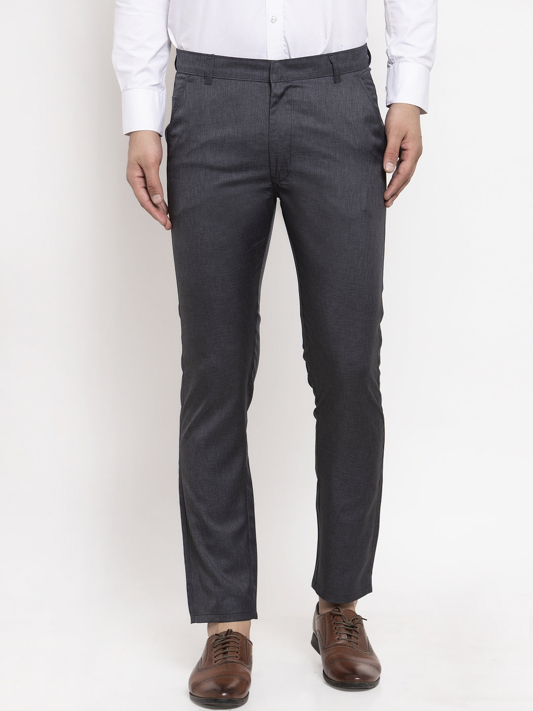 Jainish Men's Black Cotton Solid Formal Trousers ( FGP 258Charcoal ) | Swadesiicart