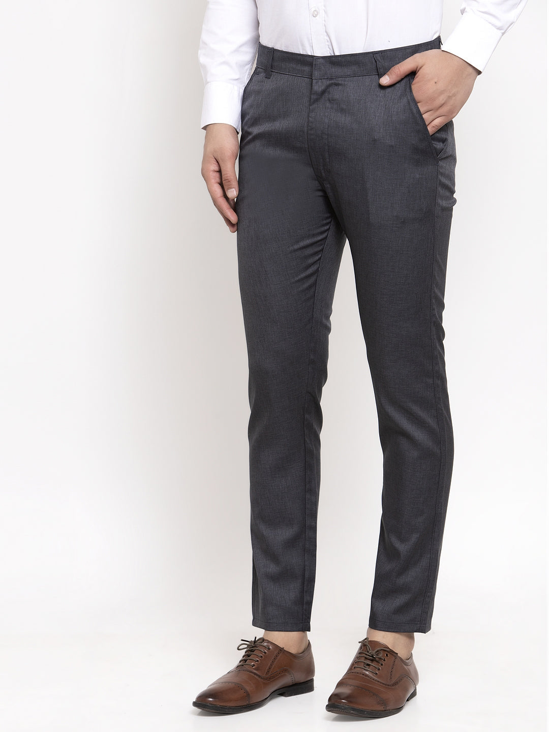 Jainish Men's Black Cotton Solid Formal Trousers ( FGP 258Charcoal ) | Swadesiicart