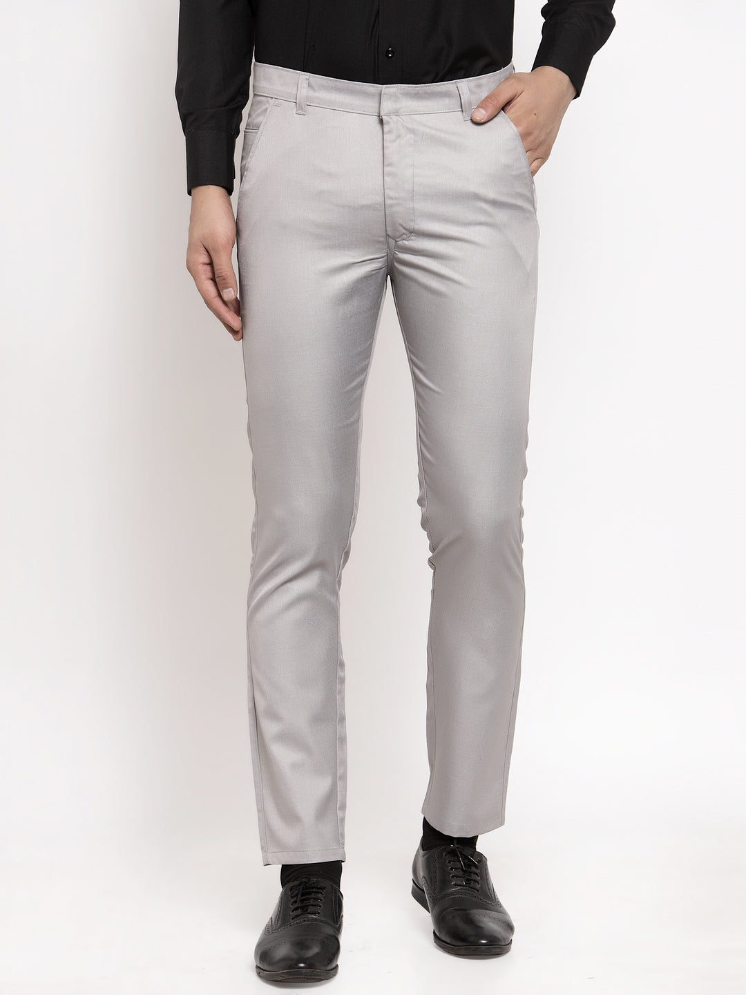 Jainish Men's Grey Cotton Solid Formal Trousers ( FGP 258Light-Grey ) | Swadesiicart