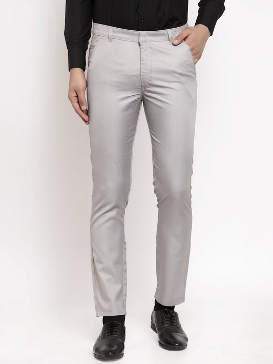 Jainish Men's Grey Cotton Solid Formal Trousers ( FGP 258Light-Grey ) | Swadesiicart