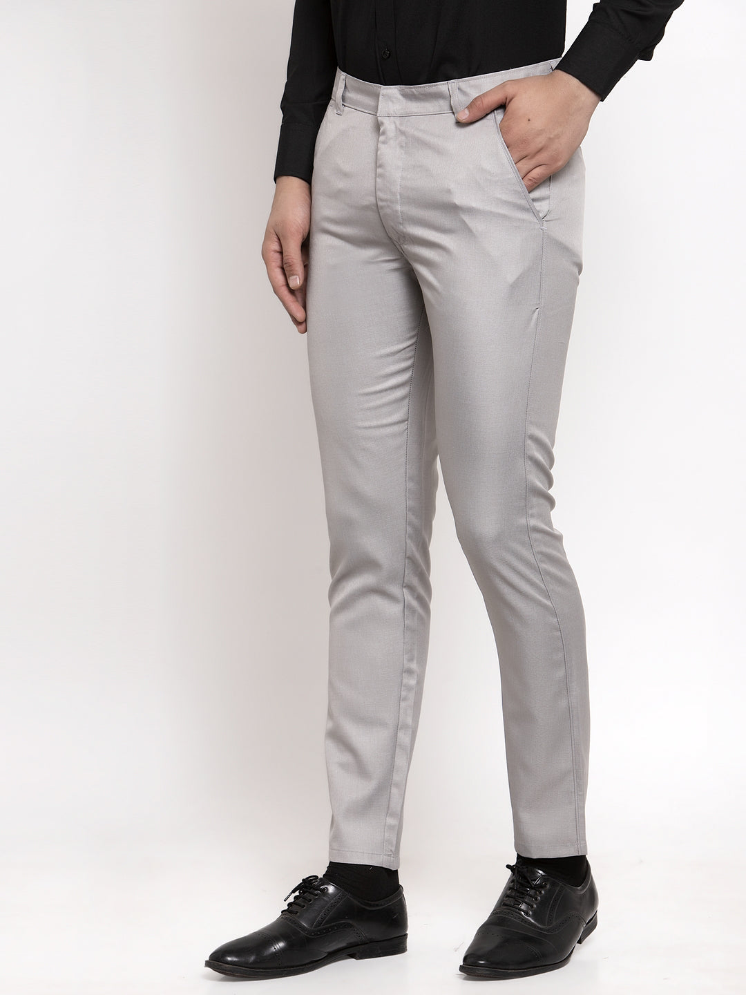 Jainish Men's Grey Cotton Solid Formal Trousers ( FGP 258Light-Grey ) | Swadesiicart