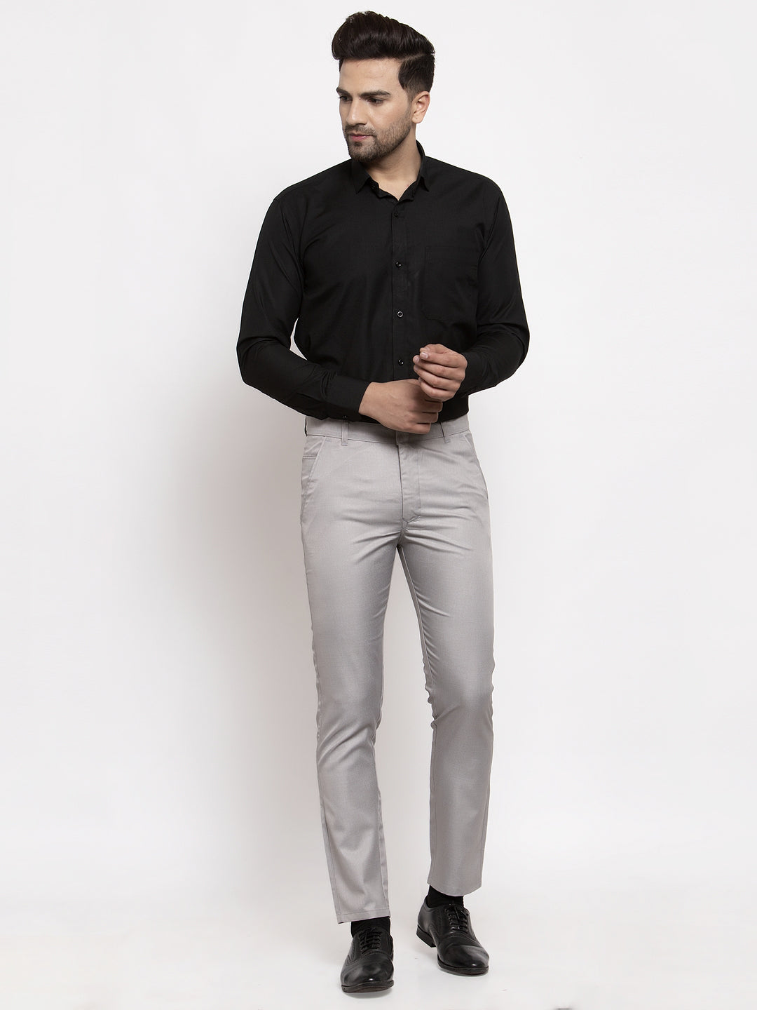 Jainish Men's Grey Cotton Solid Formal Trousers ( FGP 258Light-Grey ) | Swadesiicart