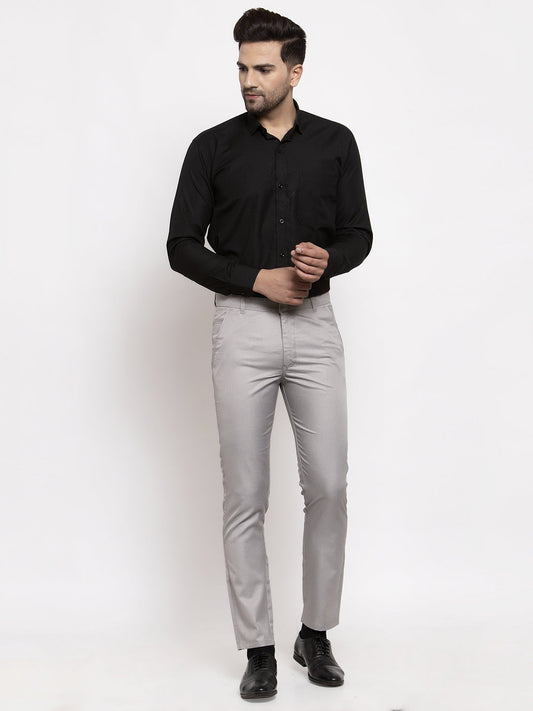 Jainish Men's Grey Cotton Solid Formal Trousers ( FGP 258Light-Grey ) | Swadesiicart