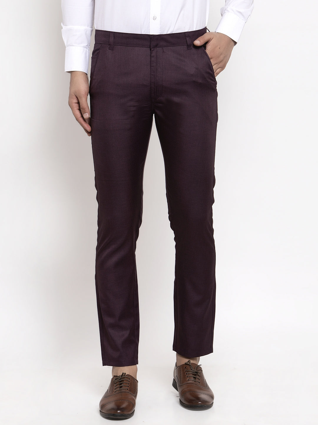 Jainish Men's Purple Cotton Solid Formal Trousers ( FGP 258Purple ) | Swadesiicart