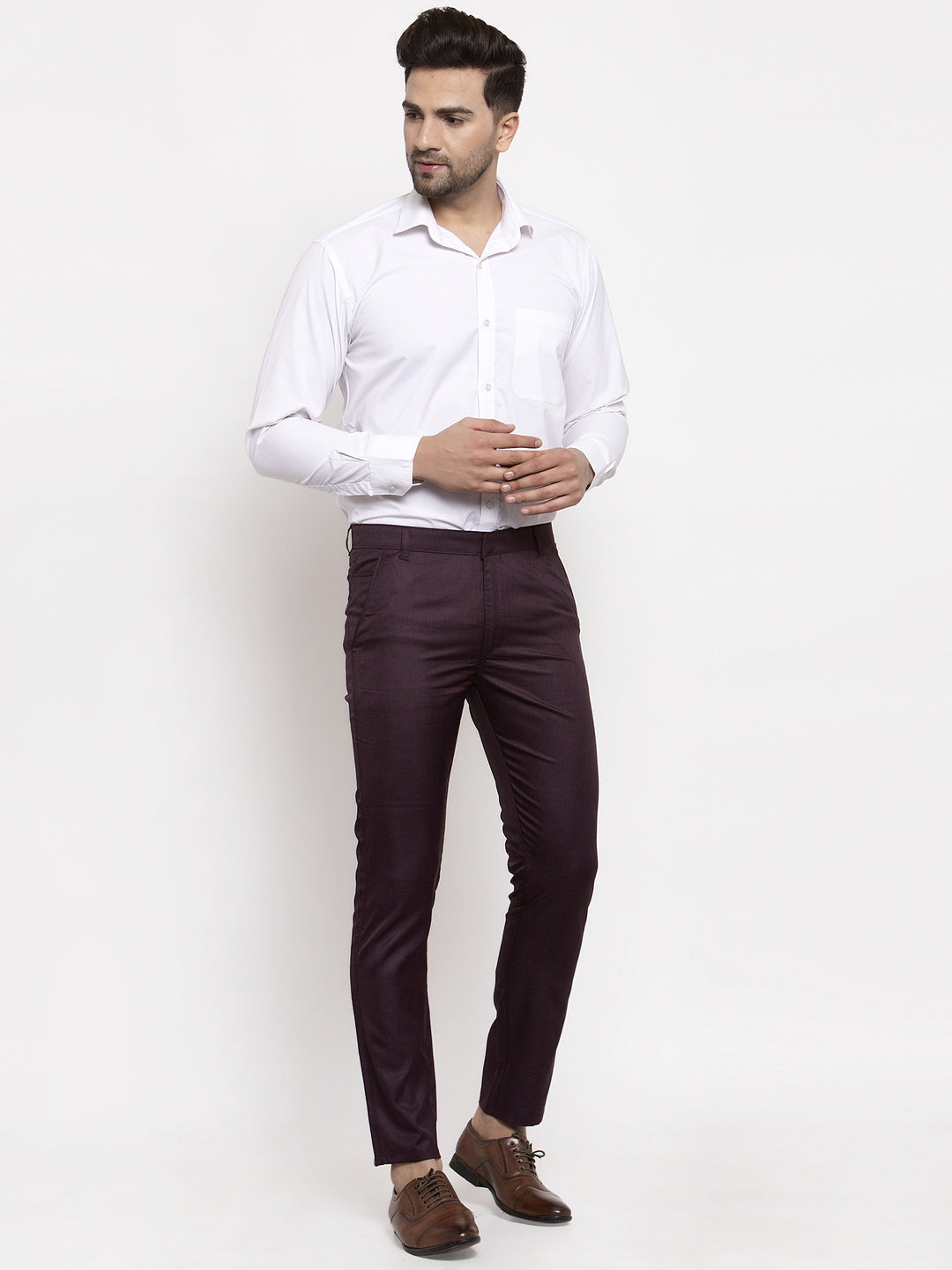 Jainish Men's Purple Cotton Solid Formal Trousers ( FGP 258Purple ) | Swadesiicart