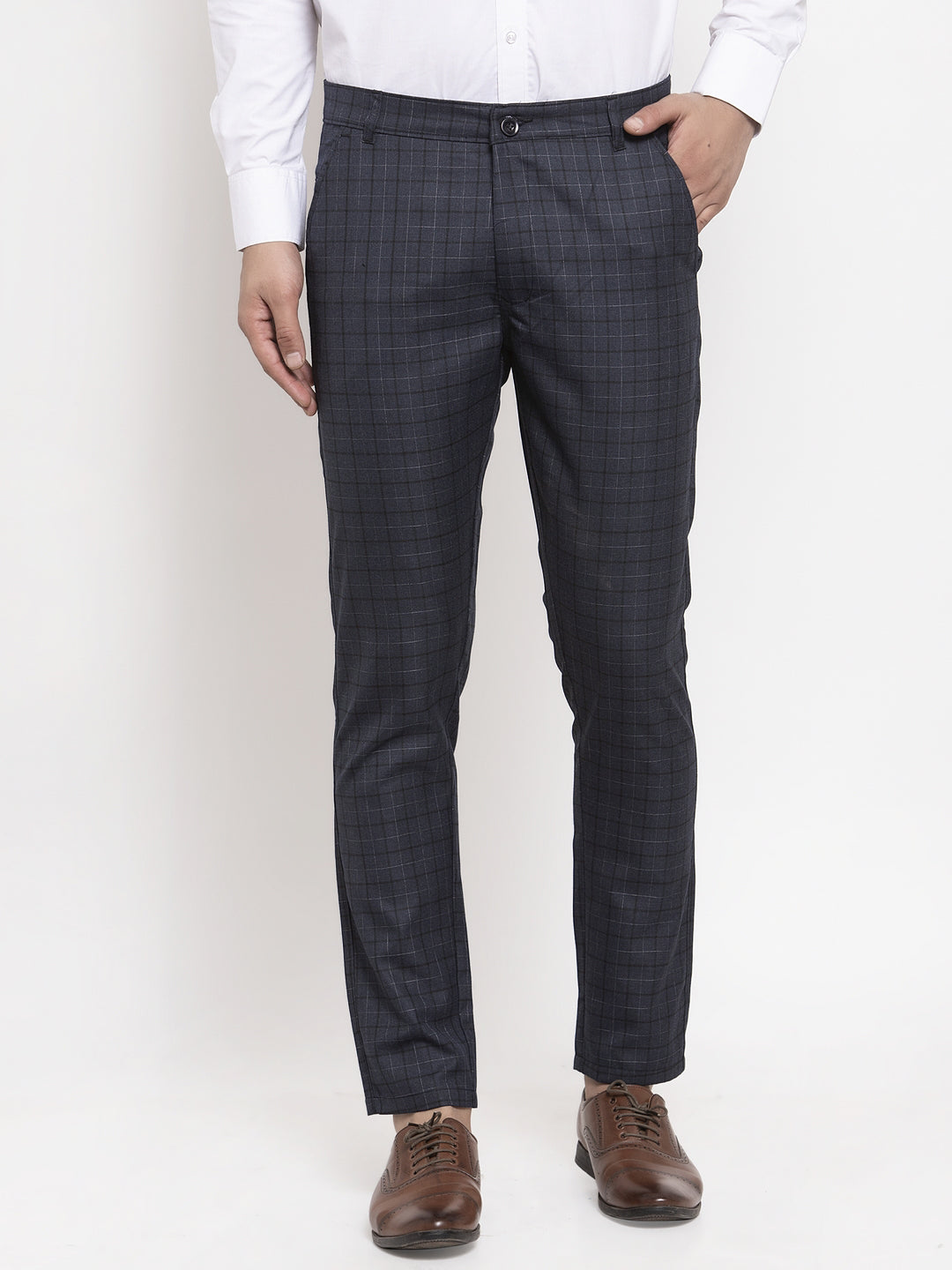 Jainish Men's Black Cotton Checked Formal Trousers ( GP 259Black ) | Swadesiicart