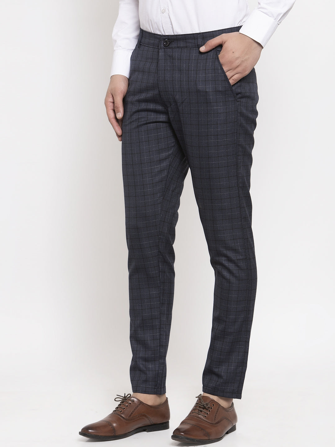 Jainish Men's Black Cotton Checked Formal Trousers ( GP 259Black ) | Swadesiicart