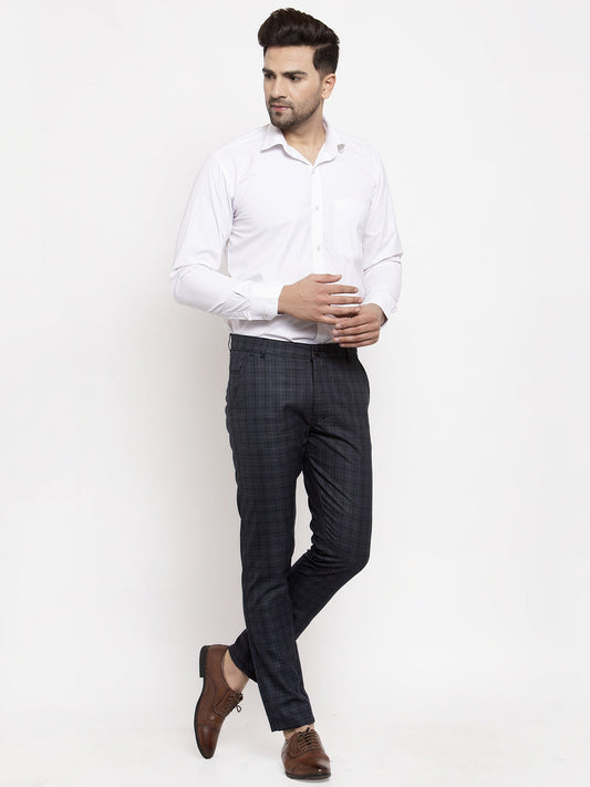 Jainish Men's Black Cotton Checked Formal Trousers ( GP 259Black ) | Swadesiicart
