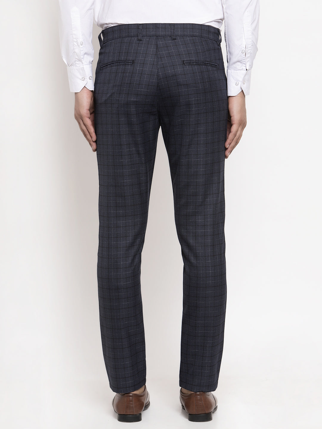Jainish Men's Black Cotton Checked Formal Trousers ( GP 259Black ) | Swadesiicart
