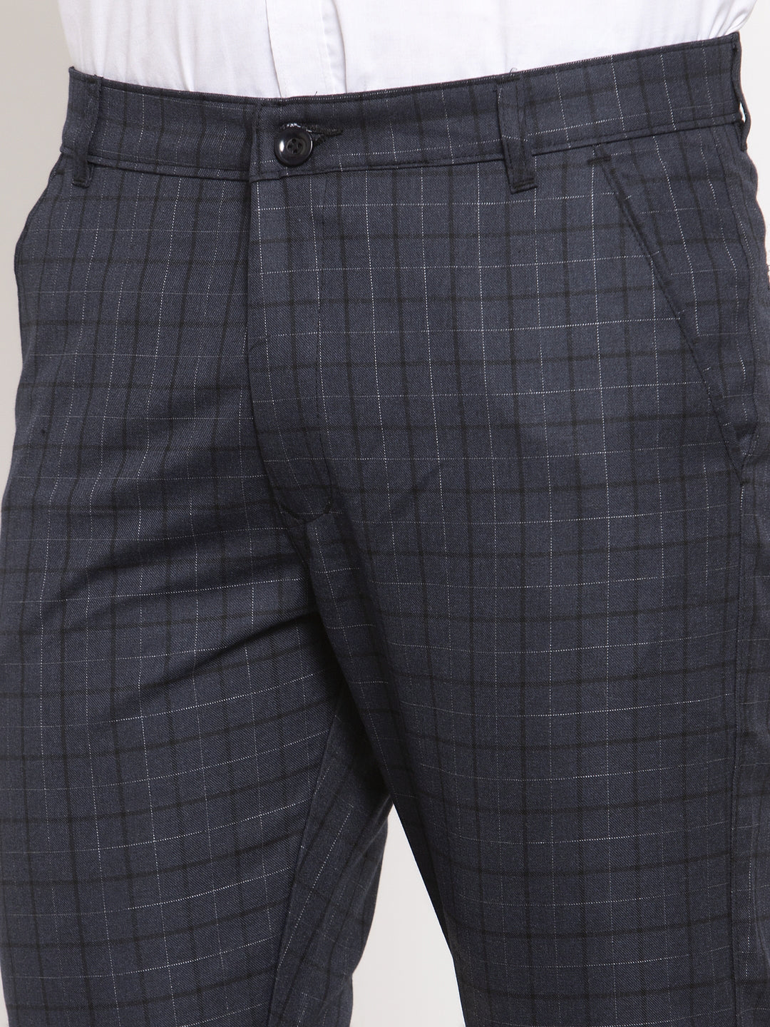 Jainish Men's Black Cotton Checked Formal Trousers ( GP 259Black ) | Swadesiicart